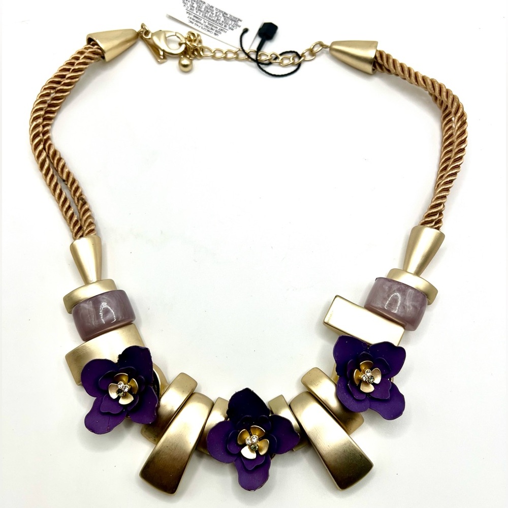 NWT White House Black Market Gold Tone and Purple Necklace
